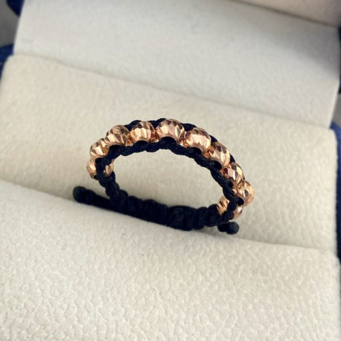 Anillo Tejido Hilo Negro Con Bolas Diamantadas de oro 18k D Lujos Accesorios