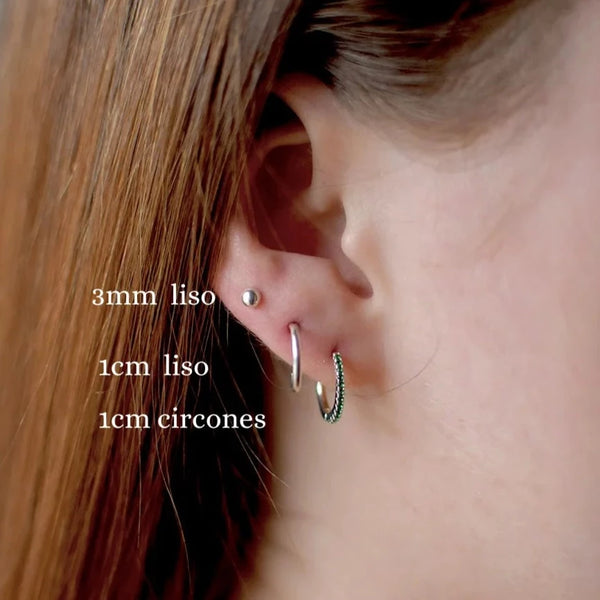 Candongas circones verdes candonga lisa tubular topo liso 3mm en plata 925