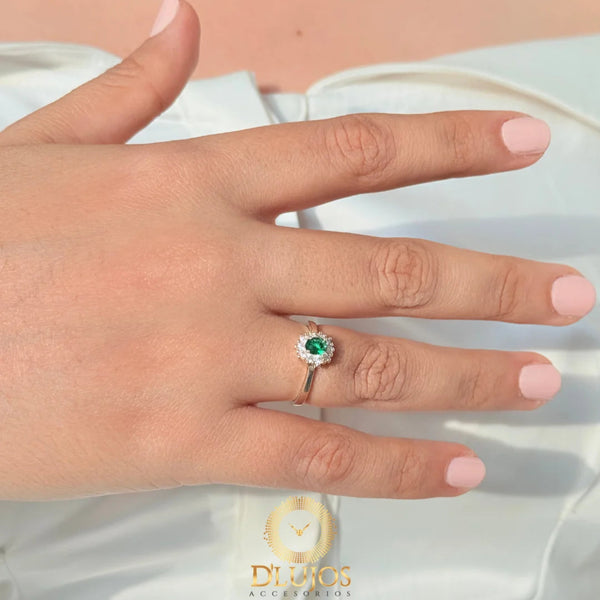 Anillo Plata 925 Solitario Flor Bonita Verde