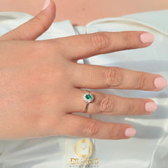 Anillo Plata 925 Solitario Flor Bonita Verde