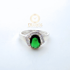 Anillo de Plata 925 Solitario Redondo Circón Verde