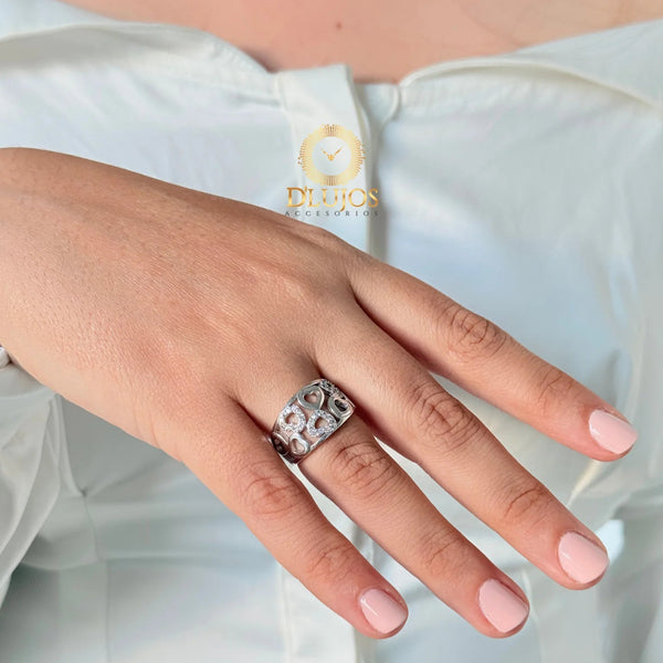 Anillo de plata Rodinada Corazones minicircones microcircones engaste