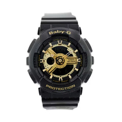 Referencia: BA-110-1ADR Colección: Mujer  Composición: Digital, análogo, cronometro, temporizador, alarma, calendario, Materiales: resina. Color: transparente y dorado Impermeabilidad: 10 ATM Cristal: mineral Producto con garantía de 1 año en funcionamiento Te obsequiamos 1 año de cortesía en batería en nuestra tienda física. Recomendaciones Reloj con resistencia al agua para 100 metros de presión atmosférica, es sumergible. No manipular los botones cuando esta en contacto con el agua