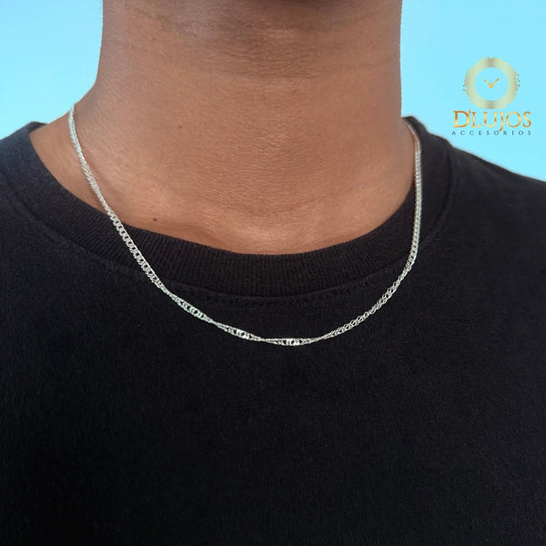 Cadena de plata Tejido doble eslabon barbada 50cm