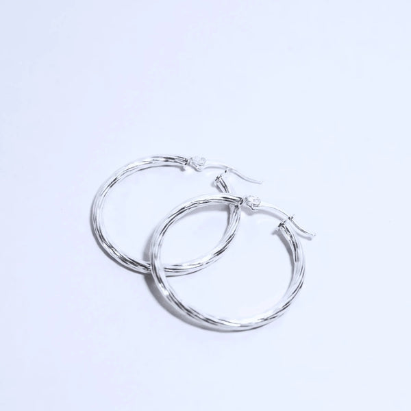 Candongas de Plata Tubular Entorchada Melcocha Grande 2.5cm Broche Seguridad