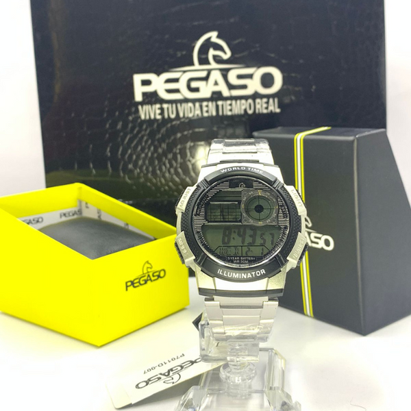 reloj marca pogaso digital pulso acero  plateado