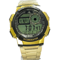 reloj digital pulso acero dorado