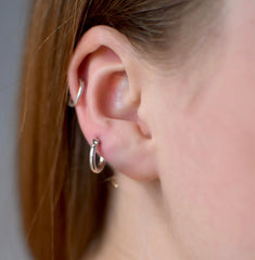 Candongas de Plata  Tubular Liso Pequeño Broche Seguridad