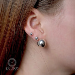 Set  3 Pares Topos Bola Liso 12mm ,5mm ,4mm Plata Ley 925 con broche mariposa925 