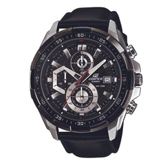 Referencia: EFR-539L-1AVUDFColección: Edifice Genero: Hombre Composición: Análogo, calendario, cronógrafo, cronometro. Materiales: acero inoxidable y pulso cuero Color: plateado, bisel negro Impermeabilidad: 10 ATM Movimiento: Cuarzo Cristal: Mineral Producto con garantía de 1 año en funcionamiento Te obsequiamos 1 año de cortesía en batería en nuestra tienda física. Recomendaciones Reloj con resistencia al agua para 100 metros de presión atmosférica, es sumergible. No manipular los botones cuando esta en c