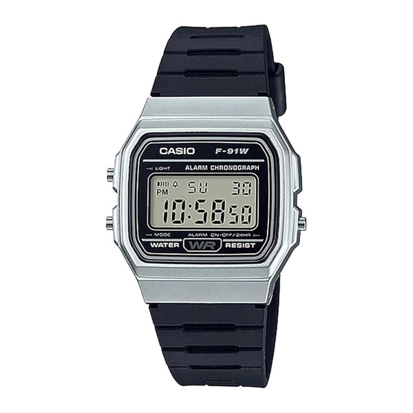reloj digital F-91WM-7ADF con pulso en resina caja color plateado