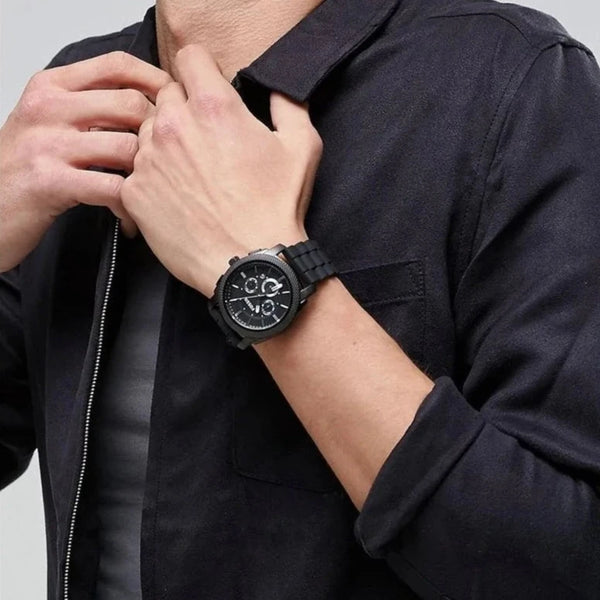 reloj Fossil Caballero Pulso Sicona negro caja en acero negro pavonado calendario cronografos funcionales 