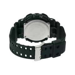 G-shock Referencia: GA-100-1A1DR Colección: hombre Composición: analogo, digital, cronometro, temporizador, alarma, calendario. cronógrafo Materiales: resina Color: negro Impermeabilidad: 20 atm Cristal: mineral Producto con garantía de 1 año en funcionamiento . Recomendaciones Reloj con resistencia al agua para sumergirse. No manipular los botones cuando se esté en contacto con el agua.