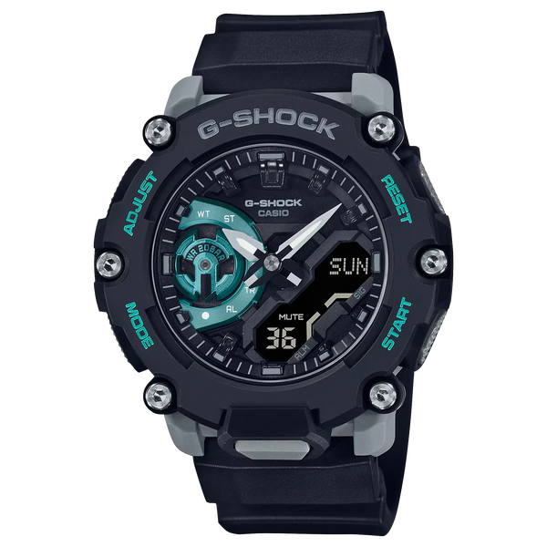 G-shock Referencia: ga-2200m-1adrGenero: Hombre Composición: analogo, digital, cronometro, temporizador, alarma, calendario. Materiales: resina Color: negro Impermeabilidad: 20 atm Cristal: mineral Producto con garantía de 1 año en funcionamiento Recomendaciones Reloj con resistencia al agua para sumergirse. No manipular los botones cuando se esté en contacto con el agua.