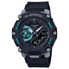 G-shock Referencia: ga-2200m-1adrGenero: Hombre Composición: analogo, digital, cronometro, temporizador, alarma, calendario. Materiales: resina Color: negro Impermeabilidad: 20 atm Cristal: mineral Producto con garantía de 1 año en funcionamiento Recomendaciones Reloj con resistencia al agua para sumergirse. No manipular los botones cuando se esté en contacto con el agua.