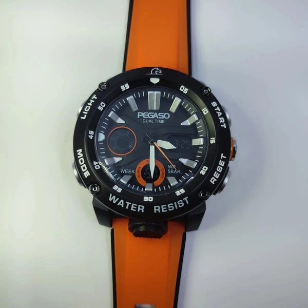 reloj digital doble hora marca pegaso con dos pulsos 