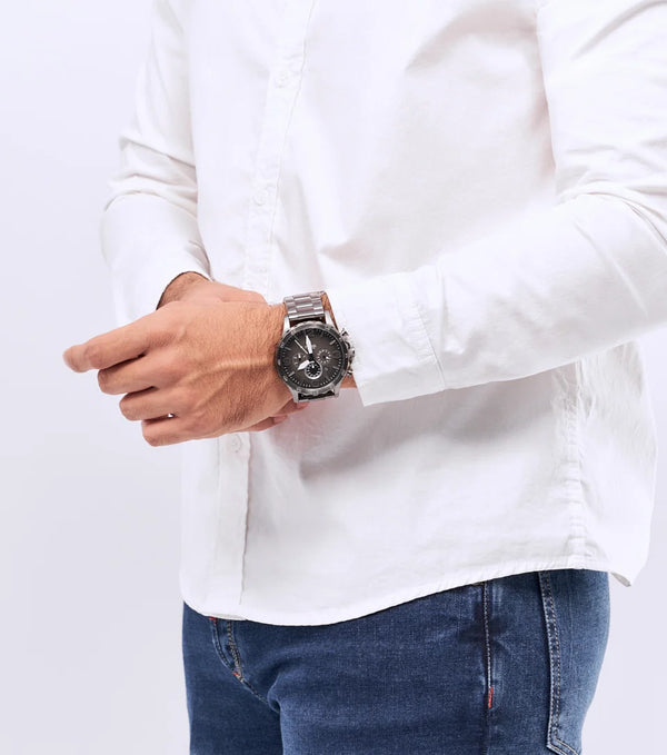 Reloj Fossil Caballero JR1437 Negro Humo Pavonado Acero