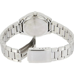 Reloj casio dama fondo negro con indicadores en oro rosa y calendario , pulso en acero