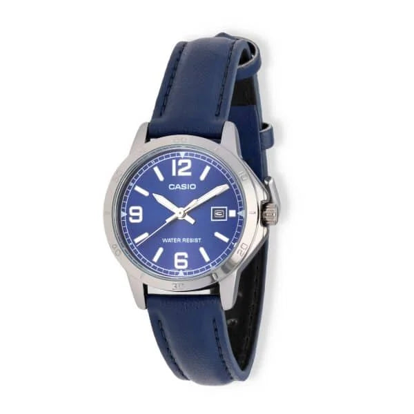 reloj pulso en cuero azul caja en alloy con calendario 