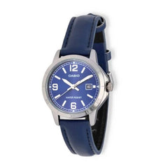 reloj pulso en cuero azul caja en alloy con calendario 