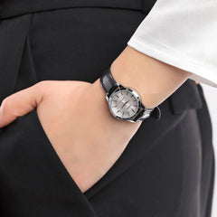 reloj casio dama LTP-V004L-7AUDF en cuero negro con esfera fondo plateado 