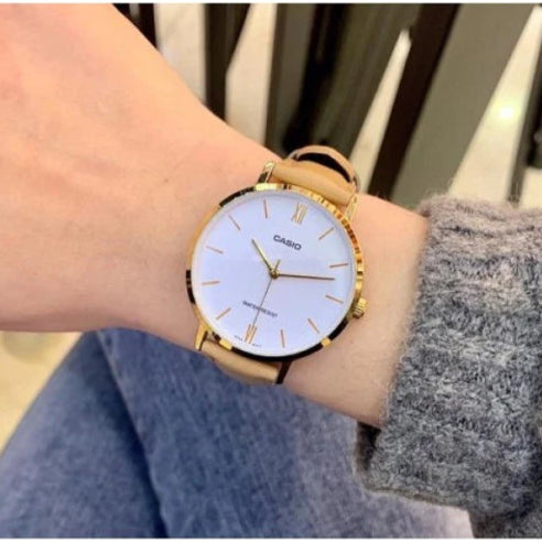 reloj casio dama pulso cuero color miel