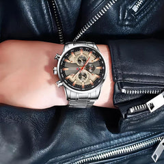 Reloj Curren M-8351-2 Pulso Acero Plateado Fondo Negro