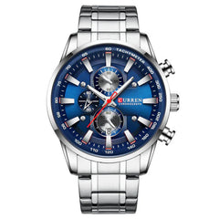 Reloj Curren M-8351-3 Pulso Acero Plateado Fondo Azul