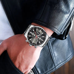 Reloj Curren M-8351-4 Pulso Acero Plateado Fondo Negro