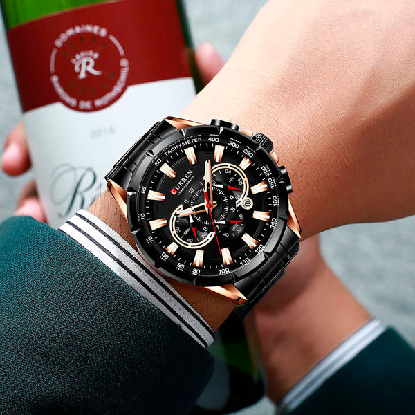 Reloj Curren M-8363-4 Pulso Acero Pavonado Negro Fondo Negro