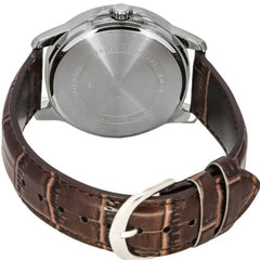 reloj casio mtp-v006l-7cudf en pulso cuero con doble calendario de la semana y del mes , caja plateada 