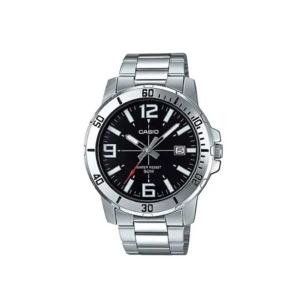 reloj casio pulso en acero fondo negro