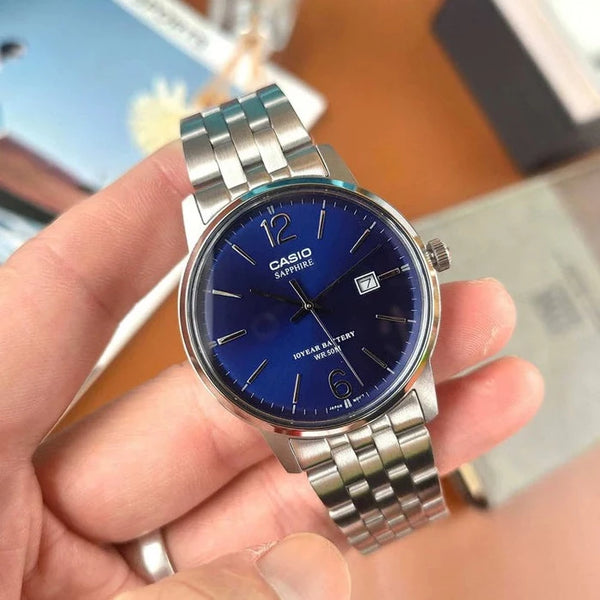 reloj casio Hombre en acero inoxidable cristal en sapphire esfera azul metalizado