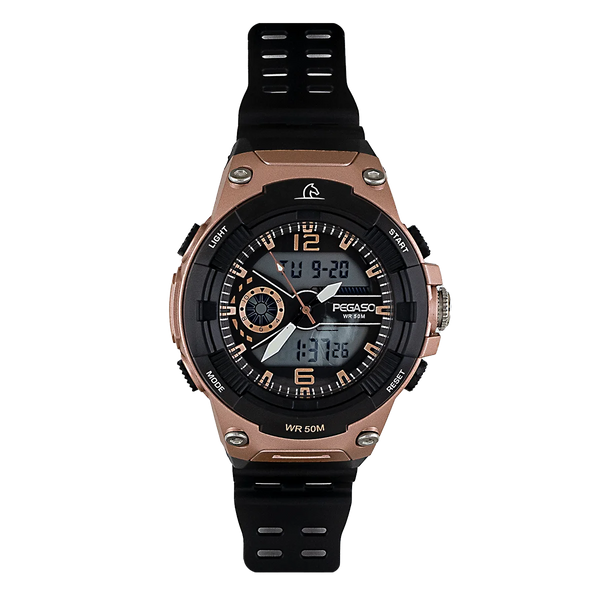 reloj pegaso doble hora digital pulso negro en resina