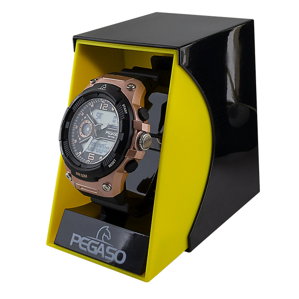 reloj pegaso doble hora digital pulso negro en resina