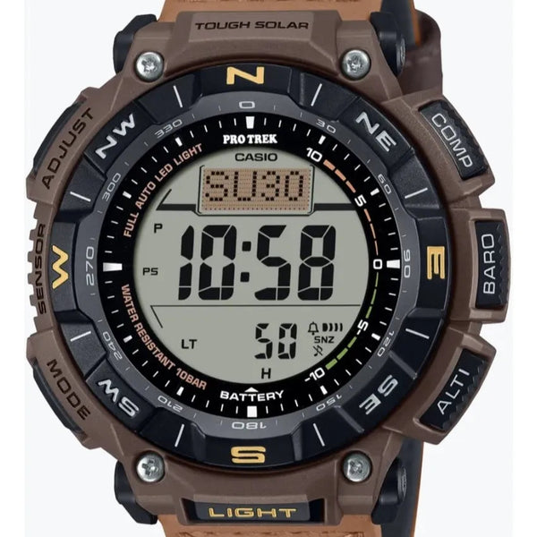 reloj protrek PRG-340L-5DR digital, pantalla de salida y puesta del sol, cronometro, temporizador, alarma, calendario, altímetro , brújula , barómetro