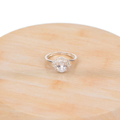 Anillo de Plata 925 Solitario Redondo Piedra Blanca