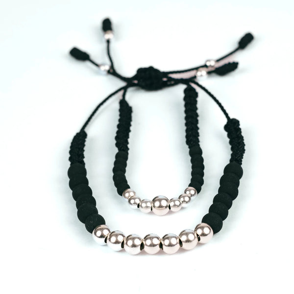 Pulseras plata bolas 7mm y 4mm tejida hilo