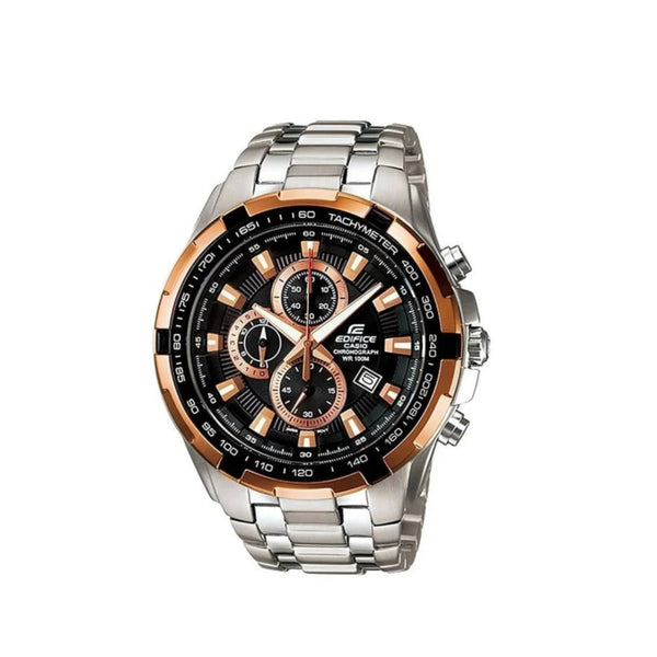 ef-539d-1a5vudf  reloj hombre acero tablero negro bisel oro rosa tamaño grande