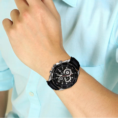 reloj edifice pulso en cuero negro caja en acero inoxidable 