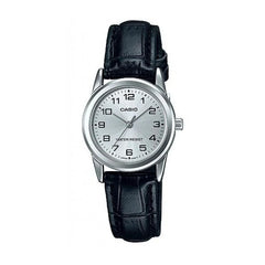 Reloj Casio Dama Pulso Cuero Negro Clasico Caja Plateada