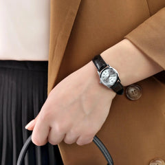 Reloj Casio Dama Pulso Cuero Negro Clasico Caja Plateada