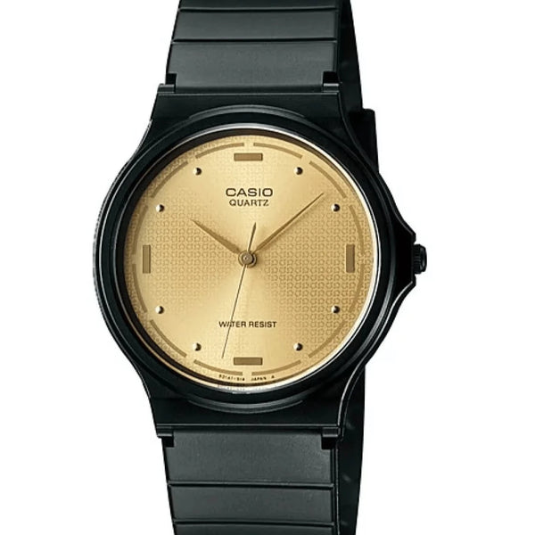 reloj casio unisex mq-76-9aldf resina negro con la esfera dorada 