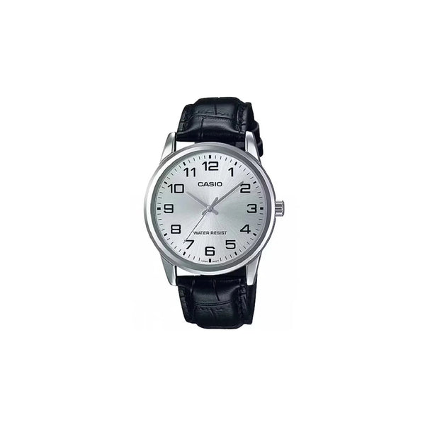 Reloj Casio Caballero mtp-v001l-7budf Pulso Cuero Negro Caja Plateada