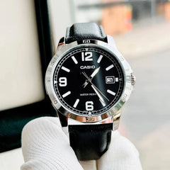 Reloj Casio Hombre MTP-V004L-1BUDF Pulso Cuero Negro Esfera Plateada