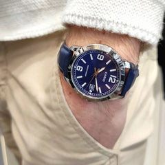 Reloj Casio Caballero mtp-v004l-2budf Pulso cuero Azul Caja Plateado Fondo Azul Hombre