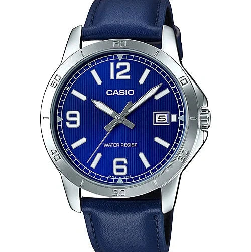 Reloj Casio Caballero mtp-v004l-2budf Pulso cuero Azul Caja Plateado Fondo Azul Hombre