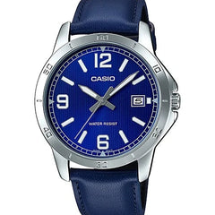 Reloj Casio Caballero mtp-v004l-2budf Pulso cuero Azul Caja Plateado Fondo Azul Hombre