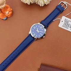 reloj casio pulso en cuero azul caja metalica