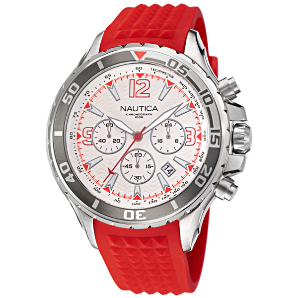 reloj nautica pulso rojo en silicona caja en acero inoxidable 